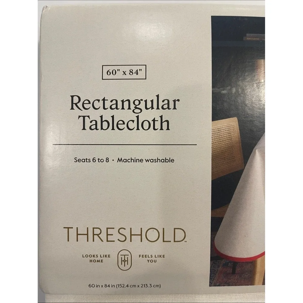 Threshold White Rectangular Tablecloth with Red Trim